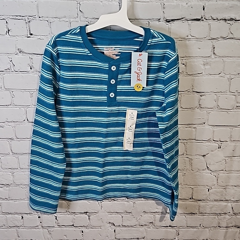💙 Teal striped long sleeve henley